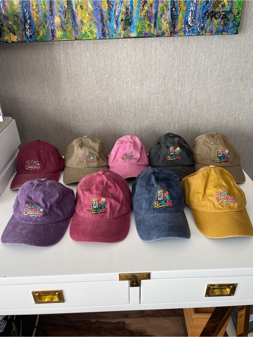 Lot of 9 “It’s My Birthday” Embroidered Adjustable Baseball Caps Hats